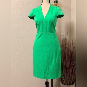 J Crew Dress Green Cap Sleeve V-Neck Sheath Size 6